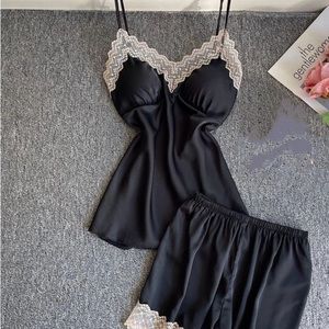 Women Cami Pajama Set Modal Sleepwear Lace Trim Short PJ Set